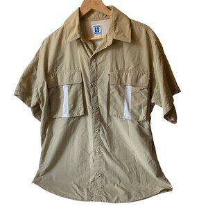 Hook & Tackle Men Beige‎ Fishing Shirt Mesh Lining Hook & Loop Pockets Outdoor M